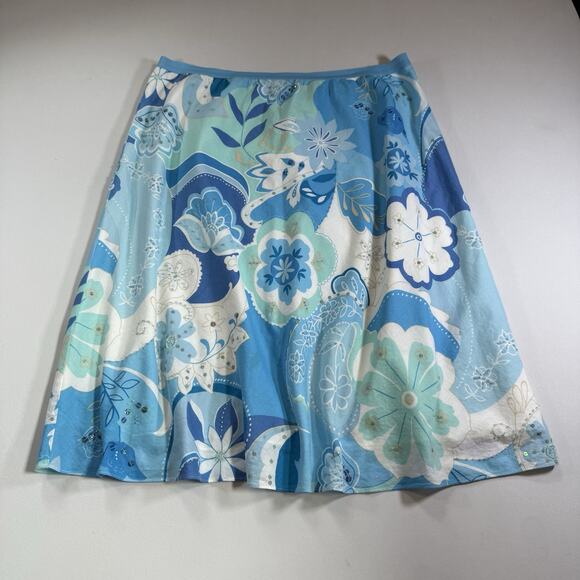 Y2K New York & Company Boho Sequin Beaded Floral Lined Midi Skirt Wms Size M - Picture 1 of 11